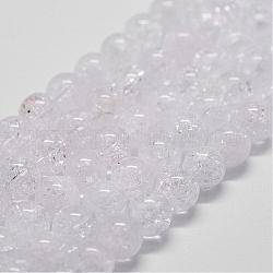 Crackle naturale perle di quarzo fili, tondo, 12mm, Foro: 1 mm, circa 33pcs/filo, 14.9 pollice~15.1 pollici