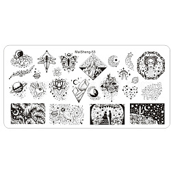 Stainless Steel Nail Art Stamping Plates, Nail Image Flowers Owl Animal Easter Templates, for DIY Nail Manicuring Printing Tools, Starry Sky Pattern, 120x60x0.5mm