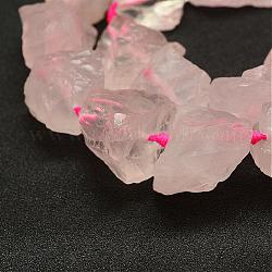 Granos naturales de abalorios de cuarzo rosa, pepitas, 17~30x15~25x11~20mm, agujero: 3 mm, aproximamente 14~18 pcs / cadena, 15.75 pulgada (40 cm)