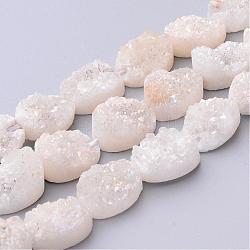 Electroplated Natural Quartz Crystal Beads Strands, Druzy Geode Crystal, Oval, Floral White, 16x12x5~9mm, Hole: 2mm, about 12pcs/strand, 7.7 inch