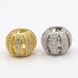 CZ Jewelry Brass Micro Pave Cubic Zirconia Hollow European Beads, Large Hole Rondelle Beads, Mixed Color, 10x9mm, Hole: 4mm
