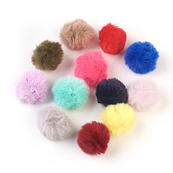 Handgemachte künstliche Kaninchenfell Pom Pom Ball bedeckt Anhänger, Fuzzy Bunny Haarballen, mit elastischer Faser, Mischfarbe, 30~40 mm, Bohrung: 2x4 mm