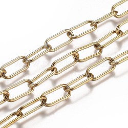 Ion Plating(IP) 304 Stainless Steel Paperclip Chains, Drawn Elongated Cable Chains, with Spool, Unwelded, Golden, Link: 17x7x1.5mm, about 16.4 Feet(5m)/roll