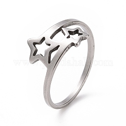 201 кольцо из нержавеющей стали с двойной звездой, полое широкое кольцо для женщин, цвет нержавеющей стали, размер США 6 1/2 (16.9 мм)
