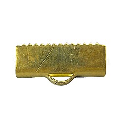 Golden Tone Brass Ribbon Crimp Ends, Lead Free and Cadmium Free, Size: about 6mm wide, 15mm long, hole: 1.5x3mm