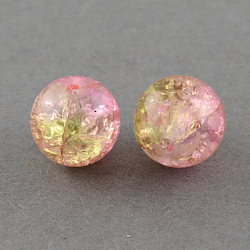 Spray dipinto vetro crackle fili di perline, tondo, Two Tone, perla rosa, 12mm, Foro: 1.3~1.6 mm, circa 66pcs/filo, 31.4 pollice