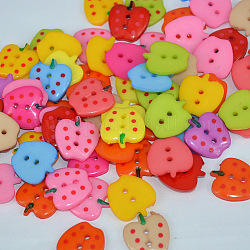 Multicolored Apple Shape Buttons, ABS Plastic Button, Mixed Color, about 23mm in diameter, hole: 2mm, about 200pcs/bag