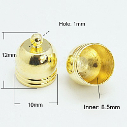 Extremos de cable de latón, dorado, 12x10mm, agujero: 1 mm, diámetro interior: 8.5 mm