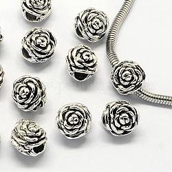 Metall Großlochperlen, Großloch perlen, Blume, Antik Silber Farbe, 12x11.5x10 mm, Bohrung: 5 mm