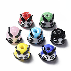Handmade Lampwork Beads, Round with Cartoon Face, Mixed Color, 12~13x14~16x14mm, Hole: 2mm