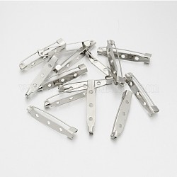 Eisen Brosche Sicherheitsverschluss bar Pins Pin zurück mit 3 Löcher, Platin Farbe, 38x5x6 mm, Bohrung: 2 mm