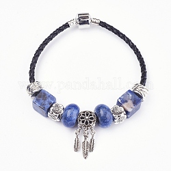 Bracelet en perles de sodalite naturelle, avec les accessoires en laiton, fleurs avec des feuilles, 7-7/8 pouce (20 cm), 3mm