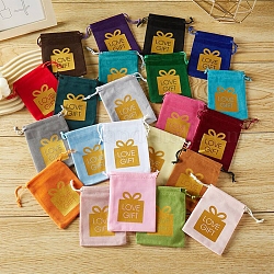Hot Stamping Gift Velvet Storage Bags, Drawstring Pouches Packaging Bag, Rectangle, Mixed Color, 12x9cm