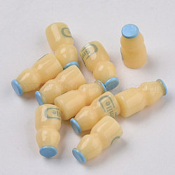 Resin Beads, No Hole/Undrilled, Imitation Nonfat Probiotic Drink Bottle, with Word Lucky & Smile & Lovely & Happy, Light Sky Blue, 20~22x10~11mm
