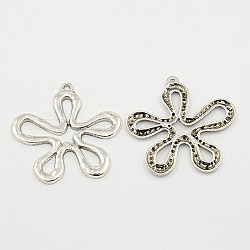 Metal Alloy Pendants, Lead Free and Cadmium Free & Nickel Free, Flower, Antique Silver, 40x40x2mm, Hole: 2mm