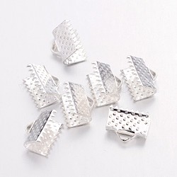 Iron Ribbon Crimp Ends, Lead Free, Silver Color Plated, about 10mm wide, 7mm long, hole: 2mm