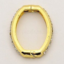 Shortener Clasps,  Brass Crystal Rhinestone Twister Clasps, Oval Ring Clasps, Golden, 26x21x4mm