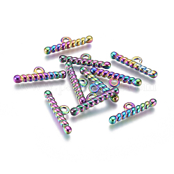 Ion Plating(IP) 304 Stainless Steel Toggle Clasps Parts, Bar, Rainbow Color, 21x6.5x3mm, Hole: 2mm