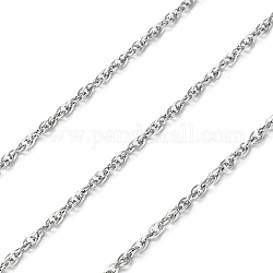 304 Stainless Steel Rope Chain, Unwelded, with Spool, Stainless Steel Color, 2.2x1.5x0.2mm, about 328.08 Feet(100m)/Roll