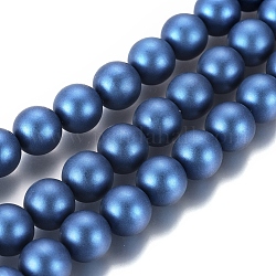 Круглый перлы раковины матовые бусины нити, Marine Blue, 12 мм, отверстие : 1 мм, около 33 шт / нитка, 15.7 дюйм