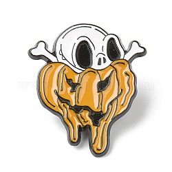 Broches émaillées en alliage, broche en émail, pour halloween, avec embrayages en caoutchouc, crâne avec citrouille, orange, électrophorèse noir, 30x26x10.5mm, pin: 1.2 mm.