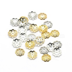 Brass Flower Bead Caps, Fancy Bead Caps, Mixed Color, 6x1.5mm, Hole: 1mm
