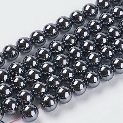 Unmagnetische synthetischen Hämatitkornen Stränge, aa Grade runde Perlen, Schwarz, Größe: ca. 8mm Durchmesser, Bohrung: 1 mm, ca. 53 Stk. / Strang
