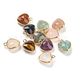 Подвески-сердечки из натуральных и синтетических драгоценных камней с ограненными камнями, с золотым оттенком латуни, 13.5x11x5 мм, отверстие : 1.6 мм