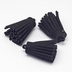 Décorations de pendentif avec pampilles d'imitation daim, noir, 30x12mm, Trou: 3mm