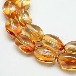 Full Rainbow Plated Crystal Glass Oval Beads Strands, Orange, 21x13mm, Hole: 1mm
