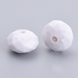 Opaque Acrylic Beads, Faceted. Rondelle, White, 6x4.5mm, Hole: 1.2mm, about 5700pcs/500g