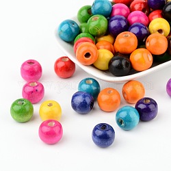 Mixed Lead Free Round Natural Wood Beads, Dyed, Nice for Children's Day Gift Making, about 14mm wide, about 13mm high, hole: 4mm