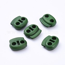 プラスチック製のスプリングコードロック  2ホールドローストリングトグルスプリングクラスプ  濃い緑  17.5x19.5x7.5mm  穴：4.5mm