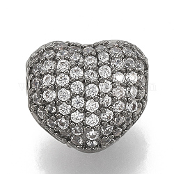 Perles de zircone cubique micro pave en Laiton, cœur, clair, gunmetal, 9x8x6mm, Trou: 1.2mm