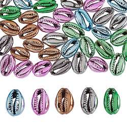 50Pcs 5 Colors Electroplated Sea Shell Beads, Undrilled/No Hole Beads, Cowrie Shell, Mixed Color, 17~21x11~14x6~8mm, 10pcs/colors