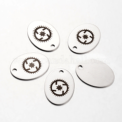 Spray Painted Stainless Steel Steampunk Pendants, Oval with Gear Pattern, Stainless Steel Color, 30x22x1mm, Hole: 3mm