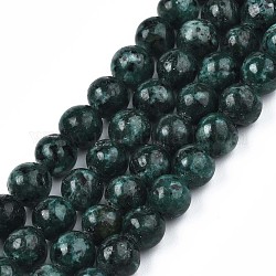 Gefärbte natürliche Sesam Jaspis runde Perlen Stränge, dunkles Cyan, 6 mm, Bohrung: 1 mm, ca. 62 Stk. / Strang, 15.7 Zoll