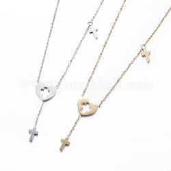 304 Stainless Steel Pendant Necklaces, with Cable Chains and Lobster Claw Clasps, Heart and Cross, Mixed Color, 18.11 inch(46cm), 1.2mm