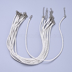 Imitation Leather Necklace Cords, with Platinum Color Iron Lobster Clasps and Iron Chains, White, about 16.5 inch, 3mm wide