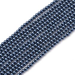 Perles de verre de qualité A, nacré, ronde, bleu acier, 4mm, Trou: 0.7~1.1mm, Environ 100 pcs/chapelet, 16'' (40.64 cm)