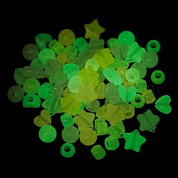Leuchtende transparente Acrylperlen, Leuchten im Dunkeln, Mischformen, Herz/Stern/Unterlegscheibe, Mischfarbe, 8~13x6.5~12x6~10 mm, Bohrung: 1.6~3.8 mm, ca. 1400 Stk. / 500 g
