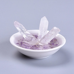 Decoraciones naturales de cristal de cuarzo, de abalorios de chips de amatista naturales, Base de porcelana y resina, 71.5x42.5~46.5mm