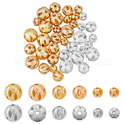 Superfindings 36 pièces 9 style rack placage perles en laiton, Plaqué longue durée, creux, ronde, couleur mixte, 6~10mm, 4 pièces / style