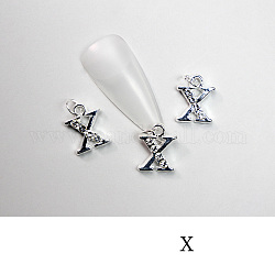 Cabochons en alliage avec strass, accessoires nail art de décoration, avec anneau de jonction, lettre, platine, letter.x, 11~14x5~12mm