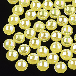 Cabochons en plastique ABS d'imitation nacre, de couleur plaquée ab , demi-rond, jaune, 10x5 mm, 2000 pcs / sac