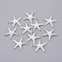 Tibetan Style Alloy Pendants, Cadmium Free & Nickel Free & Lead Free, Starfish/Sea Stars, Silver, 19.5x19x2mm, hole: 2mm.