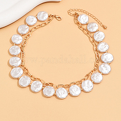 Colliers à 2 couche à double chaîne en fer, Colliers de perles d'imitation en plastique pour femmes, véritable 18k plaqué or, 15 pouce (38 cm)