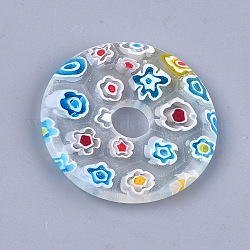 Colgantes hechos a mano de cristal de murano millefiori, donut / pi disc, Claro, ancho de la rosquilla: 17.5~18.3 mm, 44.5~45x6mm, agujero: 8~10 mm