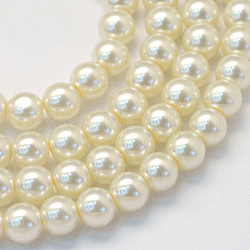 Chapelets de perle en verre peint de cuisson, nacré, ronde, jaune clair, 5~6mm, Trou: 1mm, Environ 186 pcs/chapelet, 31.4 pouce