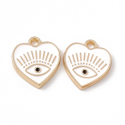Colgantes de esmalte de aleación, dorado, encanto de corazón con ojo, blanco, 14.5x13x1.5mm, agujero: 1.6 mm